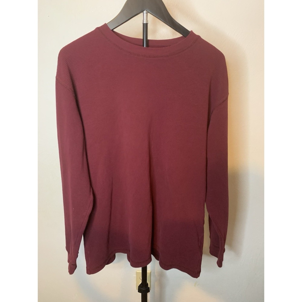 Sun River Clothing Co. Mens Waffle Knit Thermal Shirt Maroon Cotton Size M